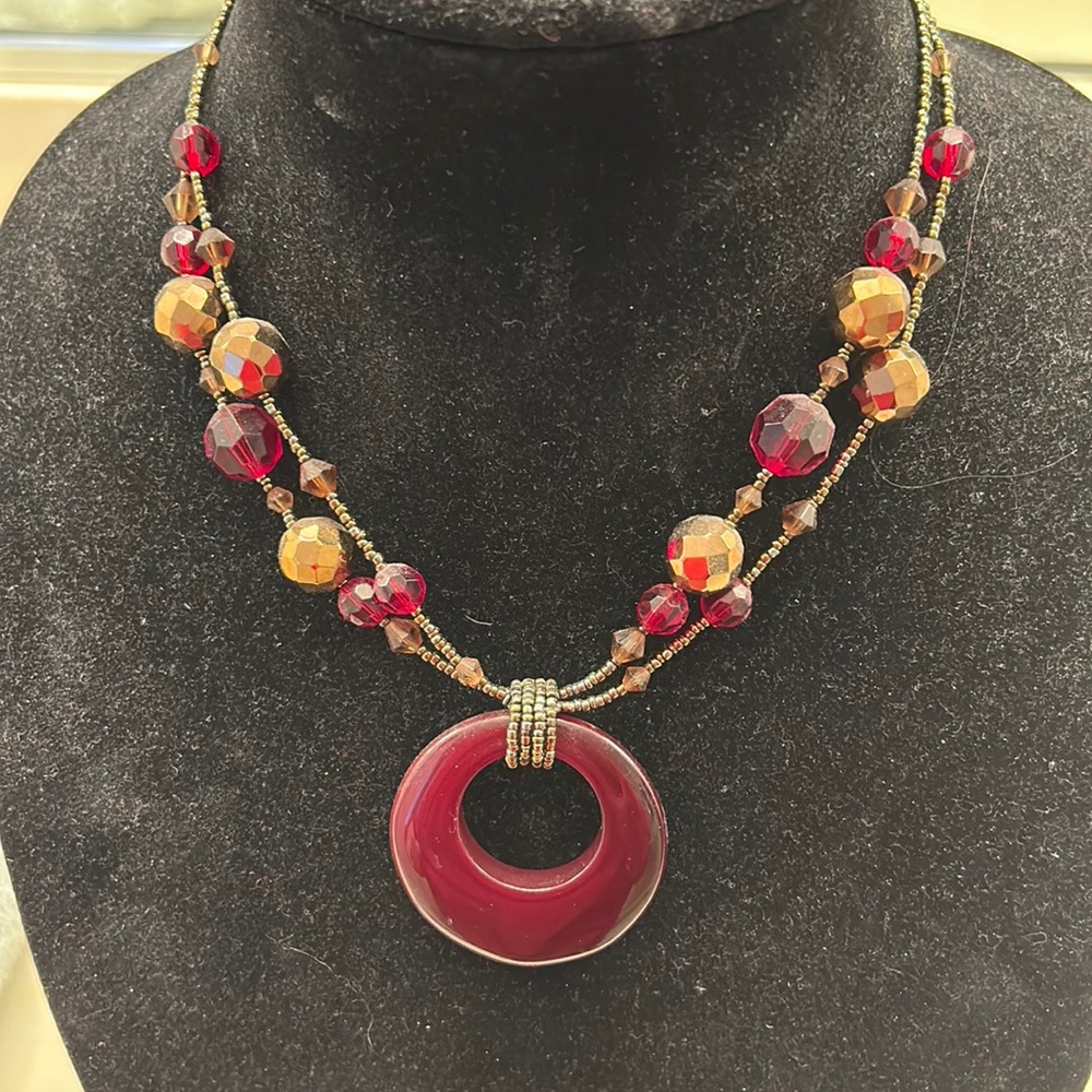 Lia Sophia Deep Red and Bronze Colored Necklace